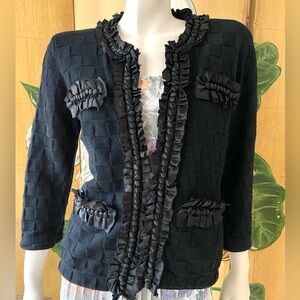 Michael Simon Black Textured Blazer with Ruffle Trim